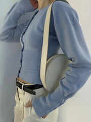 Autumn Knitwear Cardigan Ribbed Patchwork Cropped Top