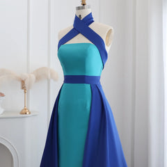 Royal Blue Evening Dress with Turquoise Overskirt
