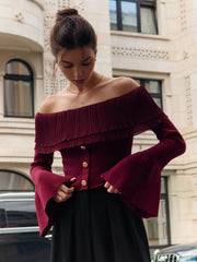 Off-Shoulder Knitted Flare Sleeve Top
