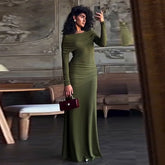 Solid Long Sleeve Irregular Splice Long Dress