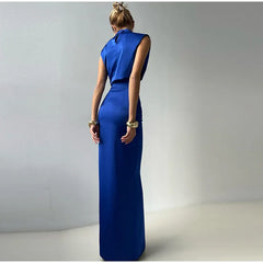 Sleeveless Top Suit With Front Split Skirt