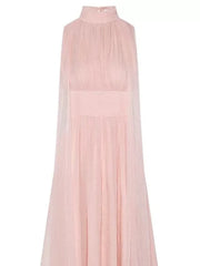Ribbon Sleeveless Pleated Solid Long Dress