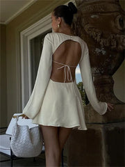 Elegant Backless Lace-Up Satin Party Mini Dress
