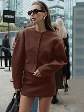 Round Neck Long Sleeve Jacket Mini Skirt Suit