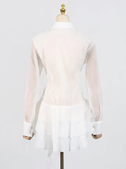 Appliques Ruffles Draped Long Sleeve Dress