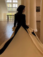 Patchwork White Black Contrast Color Dress