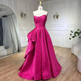 Fuchsia Satin Strapless Evening Prom Dress
