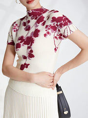 Printed Top and Pleated Long Skirt Suit