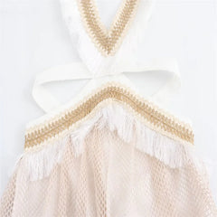 Printed Tassel Long Sleeveless Dress