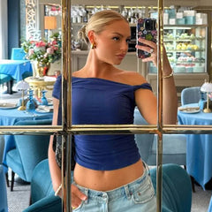 Diagonal Collar One Shoulder Asymmetrical Crop Tops