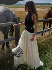 Contrast Patchwork Halter Backless Long Bodycon Dress