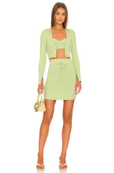 Knitted Straps with Long Sleeve Top And Lace-up Skirt Suit