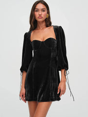 Backless Lace Up Long Sleeve Dress