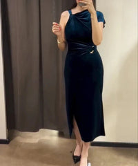 Asymmetric Sleeveless Velvet Dress