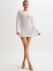 O-Neck Long Sleeve Knit Mini Dress