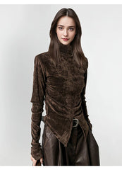 Front Side-slit Solid Color Soft Long Sleeve Top