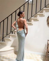 Floral Draped Open Back Spaghetti Strap Maxi Dress