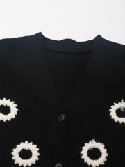 Long Sleeve Embroidered Knitted Cardigan