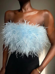 Fur Feather Strapless Bustier Fluffy Corset Tube Top