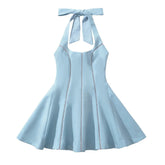 Bow Halter Spliced Ball Gown Backless Dresses