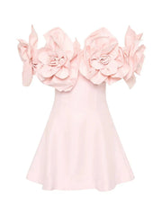 Women's Slash Neck 3D Flower Mini Dress