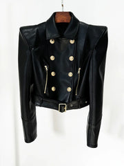 Women's Double Breasted Faux Leather Short Jacket