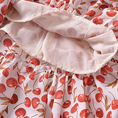 Cherry Print Ruffles Hem Trumpet Midi Dress