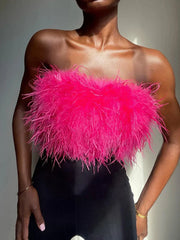 Fur Feather Strapless Bustier Fluffy Corset Tube Top