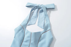 Bow Halter Spliced Ball Gown Backless Dresses