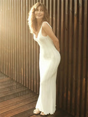 Knit Ribbed Hollow Out Open Back Solid Long Dress