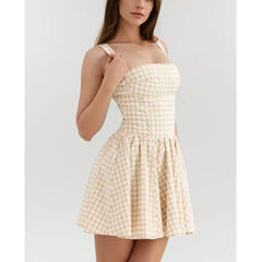 Cross Ribbon Folds Hem Ball Gown Swing Mini Dress