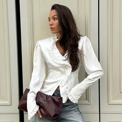 Ruffles White Long Sleeve Shirt