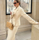 Solid Stand Collar Jackets and Skirts Suit