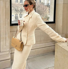 Solid Stand Collar Jackets and Skirts Suit