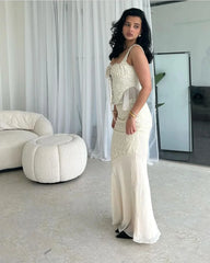 2 Piece Dress Set Beige Top and Long Mermaid Skirt