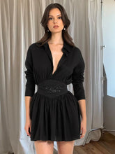 Turn-down Collar Pleated Mini Dress