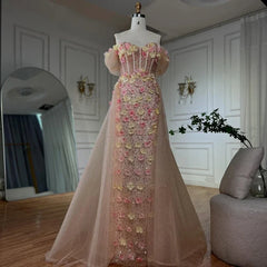 Beaded Off-shoulder Evening Gown with Overskirt