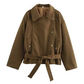 Belted Zipper Full Sleeve Jacket