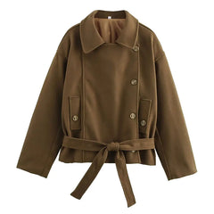 Belted Zipper Full Sleeve Jacket