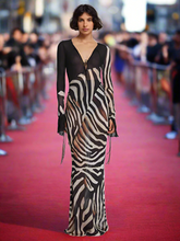 Print Zebra Striped Patchwork Long Sleeves Maxi Dress