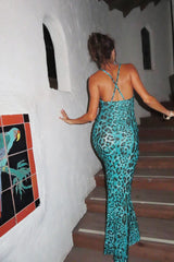 Leopard Print Spaghetti Strap Maxi Dress