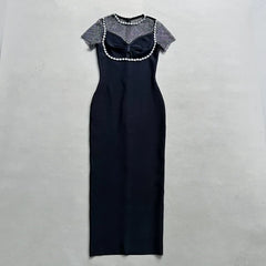 Black Diamante Evening Midi Dress