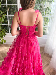 Flower Appliques Prom Dresses Tulle Side Split