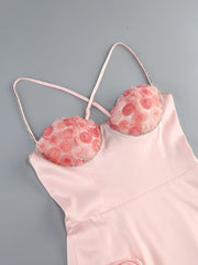 3D Flower Spaghetti Strap Party Mini Dress