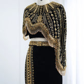 Black Gold Beaded Two Pieces Party Gown