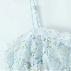 Flower Print Lace Bow Slash Collar Mini Dress