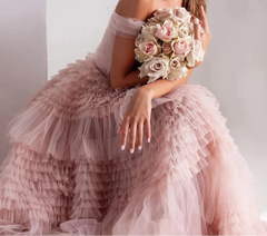 Net Tiered Layer Strapless Party Dress