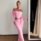Off Shoulder Crop Top, Bodycon Maxi Skirt Set