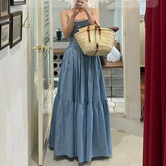 Denim Camisole Top Large Swing Long Skirt Suit