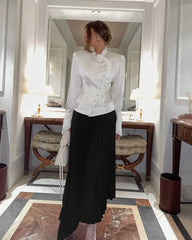 Women's White Ruffled Sleeve Cardigan Patchwork Blouse